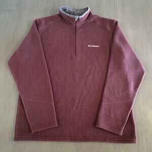 Columbia Sweater Mens Lg Burgundy Knitted 1/4 Zip Pullover Sherpa Fleece Lined